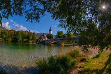 Kilise St John the Baptist, Bohinj Gölü, Triglav Ulusal Parkı, Julian Alps, Slovenya
