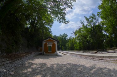 The old train station on Ano Lechonia, Volos, Greece .