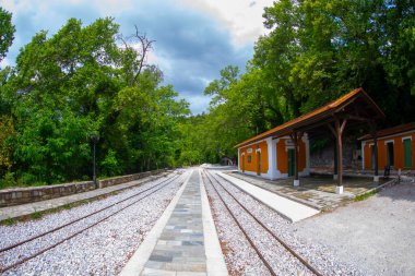 The old train station on Ano Lechonia, Volos, Greece .