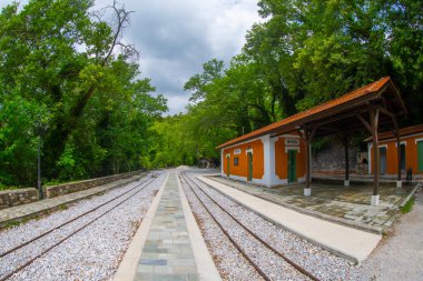 The old train station on Ano Lechonia, Volos, Greece .