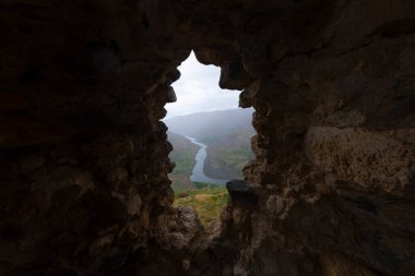 View of a rock tunnel inside the historical Palu Castle, Elazig, Turkey