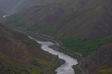 The old Palu Bridge and Black train interlocking iron bridge over the Murat River.