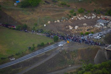The old Palu Bridge and Black train interlocking iron bridge over the Murat River.