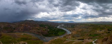 The natural rock structure of the Palu Valley and the view of the Murat river. Elazig, Turkey