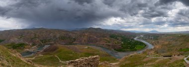The natural rock structure of the Palu Valley and the view of the Murat river. Elazig, Turkey