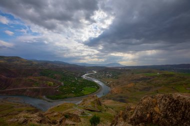 The natural rock structure of the Palu Valley and the view of the Murat river. Elazig, Turkey