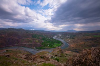 The natural rock structure of the Palu Valley and the view of the Murat river. Elazig, Turkey