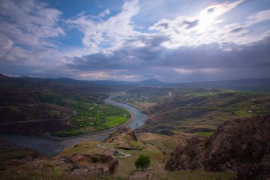 The natural rock structure of the Palu Valley and the view of the Murat river. Elazig, Turkey