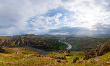 The natural rock structure of the Palu Valley and the view of the Murat river. Elazig, Turkey