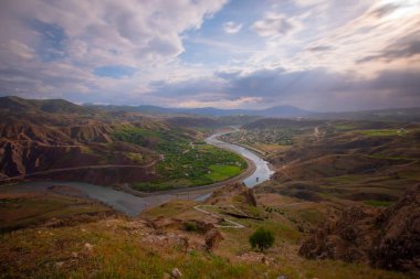 The natural rock structure of the Palu Valley and the view of the Murat river. Elazig, Turkey