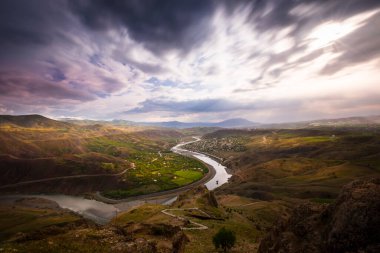 The natural rock structure of the Palu Valley and the view of the Murat river. Elazig, Turkey