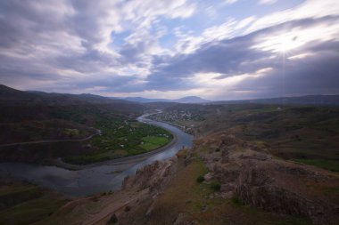 The natural rock structure of the Palu Valley and the view of the Murat river. Elazig, Turkey