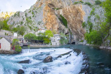 Beautiful village Blagaj and waterfall on Buna spring and waterfall in Bosnia and Herzegovina