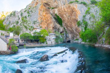 Beautiful village Blagaj and waterfall on Buna spring and waterfall in Bosnia and Herzegovina