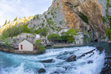 Beautiful village Blagaj and waterfall on Buna spring and waterfall in Bosnia and Herzegovina