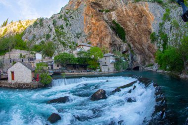Beautiful village Blagaj and waterfall on Buna spring and waterfall in Bosnia and Herzegovina