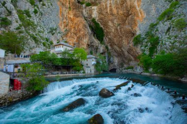 Beautiful village Blagaj and waterfall on Buna spring and waterfall in Bosnia and Herzegovina