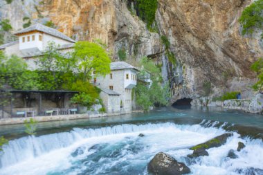 Beautiful village Blagaj and waterfall on Buna spring and waterfall in Bosnia and Herzegovina