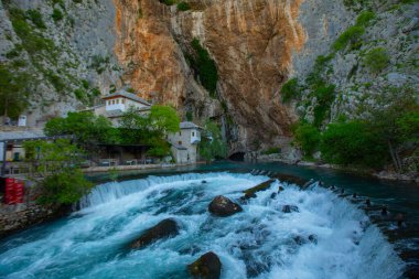 Beautiful village Blagaj and waterfall on Buna spring and waterfall in Bosnia and Herzegovina