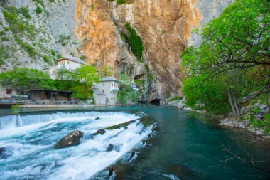 Beautiful village Blagaj and waterfall on Buna spring and waterfall in Bosnia and Herzegovina