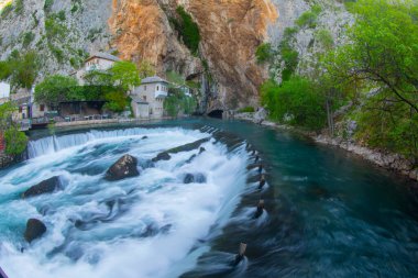 Beautiful village Blagaj and waterfall on Buna spring and waterfall in Bosnia and Herzegovina