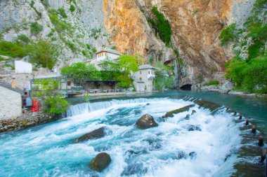 Beautiful village Blagaj and waterfall on Buna spring and waterfall in Bosnia and Herzegovina