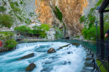 Beautiful village Blagaj and waterfall on Buna spring and waterfall in Bosnia and Herzegovina