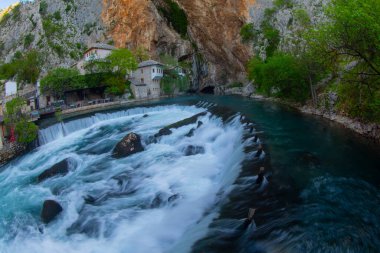 Beautiful village Blagaj and waterfall on Buna spring and waterfall in Bosnia and Herzegovina