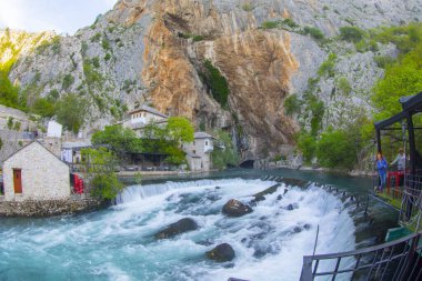Beautiful village Blagaj and waterfall on Buna spring and waterfall in Bosnia and Herzegovina