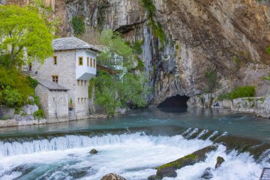 Beautiful village Blagaj and waterfall on Buna spring and waterfall in Bosnia and Herzegovina