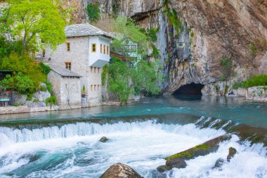 Beautiful village Blagaj and waterfall on Buna spring and waterfall in Bosnia and Herzegovina