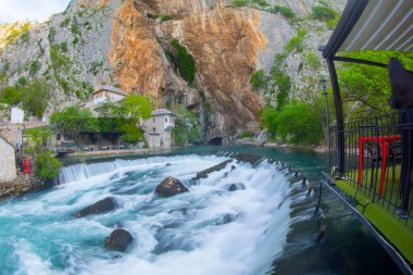 Beautiful village Blagaj and waterfall on Buna spring and waterfall in Bosnia and Herzegovina