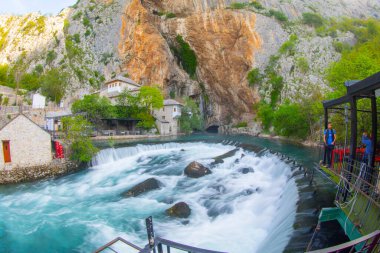 Beautiful village Blagaj and waterfall on Buna spring and waterfall in Bosnia and Herzegovina