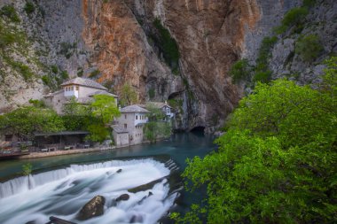 Beautiful village Blagaj and waterfall on Buna spring and waterfall in Bosnia and Herzegovina