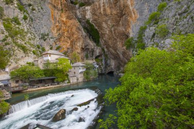 Beautiful village Blagaj and waterfall on Buna spring and waterfall in Bosnia and Herzegovina