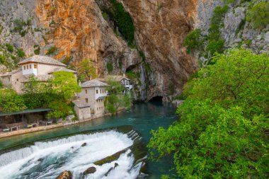 Beautiful village Blagaj and waterfall on Buna spring and waterfall in Bosnia and Herzegovina