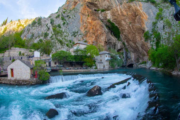 Beautiful village Blagaj and waterfall on Buna spring and waterfall in Bosnia and Herzegovina