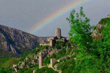 Pocitelj, Ottoman Empire Village. Citadel, Old Stone Walls. Neretva River. Forest and Trees on the Background. Balkan village. Bosnia and Herzegovina.