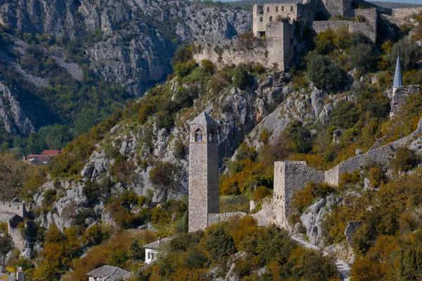 Pocitelj, Ottoman Empire Village. Citadel, Old Stone Walls. Neretva River. Forest and Trees on the Background. Balkan village. Bosnia and Herzegovina.