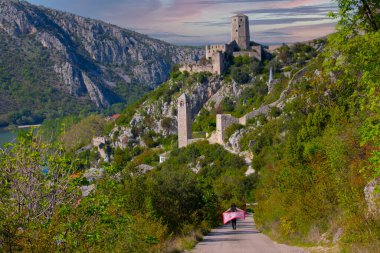 Pocitelj, Ottoman Empire Village. Citadel, Old Stone Walls. Neretva River. Forest and Trees on the Background. Balkan village. Bosnia and Herzegovina.