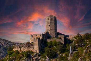 Pocitelj, Ottoman Empire Village. Citadel, Old Stone Walls. Neretva River. Forest and Trees on the Background. Balkan village. Bosnia and Herzegovina.