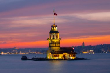 Maiden's Tower in the Sunset Lights Photo, Uskudar Istanbul, Turkey