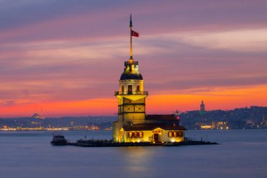 Maiden's Tower in the Sunset Lights Photo, Uskudar Istanbul, Turkey