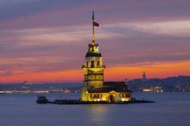 Maiden's Tower in the Sunset Lights Photo, Uskudar Istanbul, Turkey