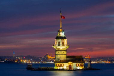 Maiden's Tower in the Sunset Lights Photo, Uskudar Istanbul, Turkey