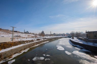Aerial panorama view of Kars city center