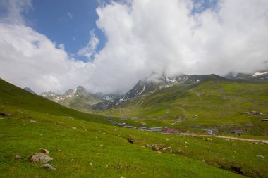 Avusor Plateau and Kackar Mountains with blue cloudy sky background .Rize .Turkey