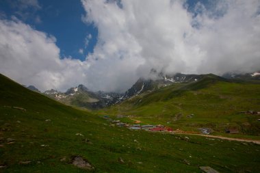 Avusor Plateau and Kackar Mountains with blue cloudy sky background .Rize .Turkey