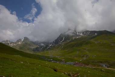 Avusor Plateau and Kackar Mountains with blue cloudy sky background .Rize .Turkey