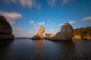 Colorful daytime long exposure and abstract panoramic view Agva Kilimli Bay, natural rock formations, Sile, Black Sea Region, Turkey.